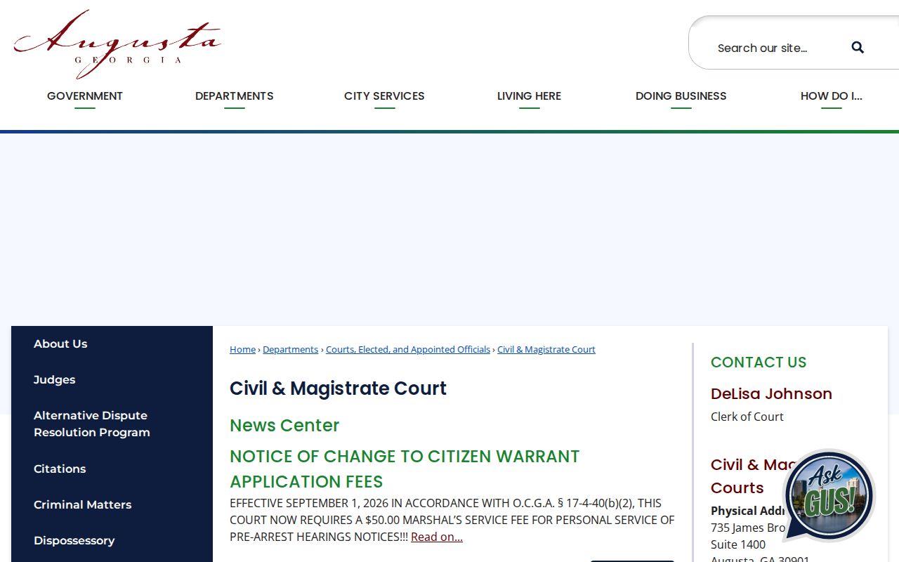 Official Richmond County Civil and Magistrate Court Warrant Division contact page
