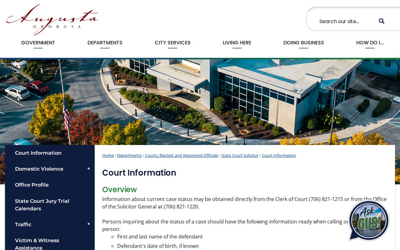 Augusta Judicial Center case status and contact information