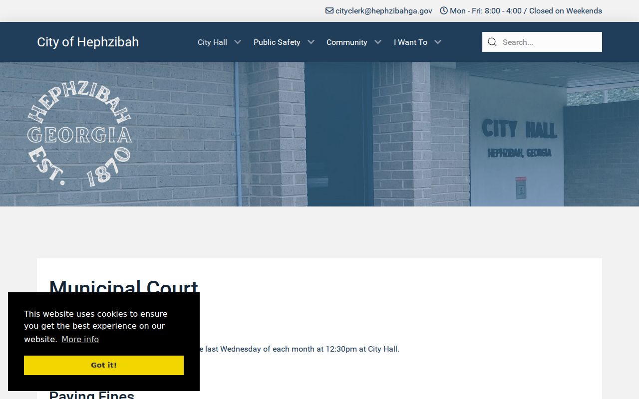 Hephzibah Municipal Court schedule and city clerk contact